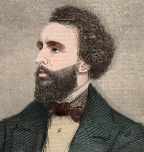 Portrett av Bayard Taylor (1825-1878), amerikansk poet. Gravering i "" The illustrated London News "" av 23. januar 1858. av Unknown artist