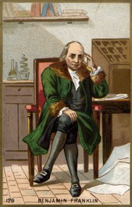 Portrett av Benjamin Franklin (1706 - 1790), amerikansk politiker, minnetegner, brosjyre og fysiker. av Unknown artist