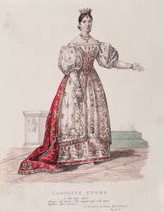 Portrett av Caroline Ungher (Unger) som opptrer i I Normanni a Parigi (gravering) av Unknown artist
