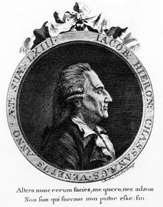 Portrett av Casanova (1725 - 1798) - portrett i frontispice, i "" Historien om min flukt fra fengslene i Republikken Venezia", skrevet til Dux i Böhmen av Unknown artist