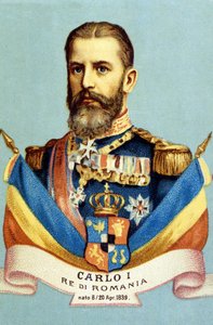 Portrett av Charles I (Carol I) (1839-1914), konge av Romania. 1800-talls kromolitografi av Unknown artist