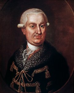 Portrett av grev Franz Anton von Nostitz-Rieneck (1725-1794) grunnlegger av statsteatret i Praha i 1783 (Portrett av aristokraten Frantisek Antonin grev Nostitz Rieneck som bygde Estates Theatre eller Stavovske divadlo, Praha) Anonymt maleri av Unknown artist