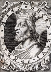 Portrett av Dagobert I (? - 639), kongen av frankerne, Merovingerdynastiet. Gravering fra 1700-tallet av Unknown artist