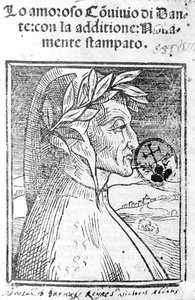 Portrett av Dante Alighieri (1265 - 1321), italiensk poet. Frontispice av "" Il Convivio "" av Unknown artist