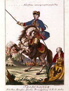 Portrett av Frederic II av Preussen (1712-1786) kjent som Frederic den store. Gravering fra 1700-tallet. . av Unknown artist