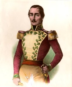 Portrett av general Santander (Francisco de Paula) (1782-1840), colombiansk militær og statsmann, helter fra uavhengigheten i 1819. Gravering fra 1836 privatsamling av Unknown artist