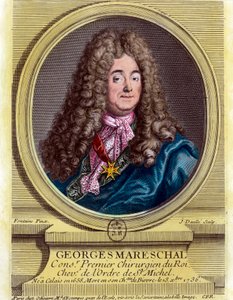 Portrett av Georges Marechal (1658 - 1736), kongens første kirurg fra 1703 - 1719. Gravering fra 1700-tallet. Privat samling. av Unknown artist