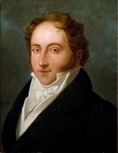 Portrett av Gioachino (Gioacchino) Rossini (1792-1868), italiensk komponist Anonym maleri. 1818 Bologna, Civic Musical Bibliographic Museum - Portrett av Gioacchino Rossini (1792-1868), italiensk komponist. Anonymt maleri 1818. Civico Museo Bibliografi av Unknown artist