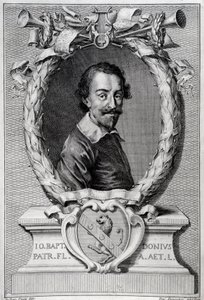 Portrett av Giovanni Battista Doni (1596-1647) italiensk musikolog Gravering fra frontispice av "Lyra Barberin"" av Unknown artist