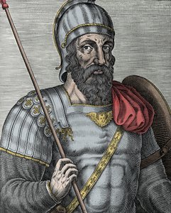 Portrett av Godfrey av Bouillon (Godefroy de Bouillon) (1040/61-1100), frankisk ridder, en av lederne av det første korstoget - gravering 1500-tallet av Unknown artist