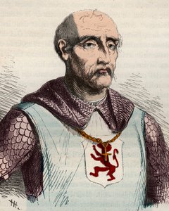 Portrett av Gui eller Guy de Dampierre (1226-1305) greve av Flandern og greve av Namur - Gravering fra 1868 i "Belgias historie fra primitiv tid til slutten av regjeringen til Leopold I""" av Theodore Juste (1818-1888) ). Privat samling. av Unknown artist
