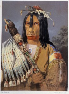 Portrett av Kee-Ake-Saa-Ka-Wow med kalumet - i "" Vandring av en kunstner blant indianerne i nord-Amerika"" av Paul Kane, Longmans & Roberts, London av Unknown artist