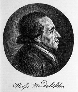 Portrett av Moses (Moses) Mendelssohn (1729 - 1786), filosof og sann grunnlegger av moderne jødedom. Bestefar til musikeren Felix Mendelssohn. av Unknown artist