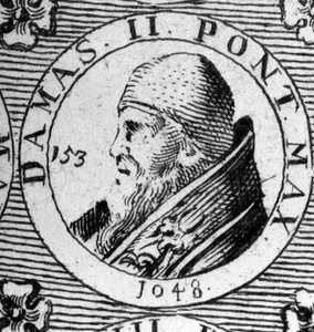 Portrett av pave Damaskus II (død 1048). av Unknown artist