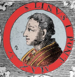 Portrett av pave Lin (Linus, San Lino) eveque av Roma og etterfølger av Peter. 1. århundre. Gravering fra 1800-tallet. av Unknown artist