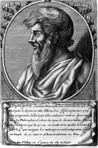 Portrett av Pythagoras (ca. 570 – rundt 480 f.Kr.), gresk matematiker og filosof. Gravering fra 1700-tallet av Unknown artist