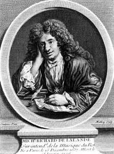Portrett av Richard Delalande, superintendent for Music of the King; b. 15. desember 1657 i Paris; d. 18. januar 1726. av Unknown artist