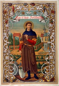 Portrett av Saint Fiacre (gardner, eremitage nær Meaux), bok a.n.d. 1800-tallet. av Unknown artist