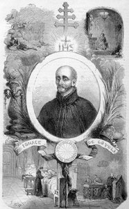 Portrett av Saint Ignatius av Loyola, grunnlegger av Society of Jesus (1491-1556) i "" History of the Popes"" av Maurice Lachatre, sd 1800-tallet av Unknown artist