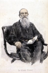 Portrett av Tolstoj, gravering 1888. av Unknown artist