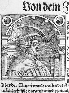 Portrett av Ulrich Zwingli (1484 - 1531), sveitsisk religiøs reformator. av Unknown artist