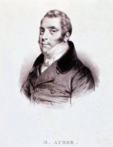 Portrett av den engelske komponisten Daniel Francois Esprit Auber (1782-1871) Gravering. 1800-tallet. Milano, biblioteca del conservatorio av Unknown artist