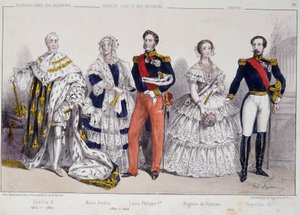 Portrett av Bourbonene. Fra venstre til høyre: Charles X (1757-1836), Marie Amelie (1782 - 1866), Louis Philippe I (1773-1850), Eugenie de Guzman (1826-1920) og Napoleon III (1808-1873). av Unknown artist