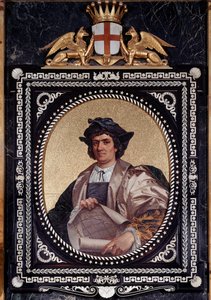 Portrett av den italienske navigatøren Christopher Columbus (Christopher Columbus, Cristoforo Colombo, Cristobal Colon) (1451-1506) Mosaique av Unknown artist