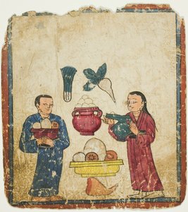 Presentasjon av offergaver, fra et sett med innvielseskort (Tsakali) av Unknown artist