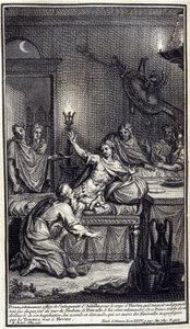 Priam, ekstremt plaget av Achilles umenneskelighet, for Hectors kropp, som han dro tre ganger hver dag rundt Patrokles grav, kommer for å spørre ham igjen. Og denne prinsen, berørt av sin smerte og ydmykelse, innvilger ham hans anmodning, som av Unknown artist