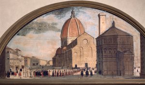 Prosesjon på katedralen Santa Maria del Fiore-plassen, Firenze (maleri, ca. 1650) av Unknown artist