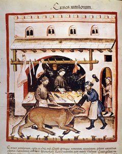 Produksjon og salg (slakter) av biff: en biff er bedøvet. Belysning fra melking av medisin og diett "" Tacuinum sanitatis"" av Unknown artist