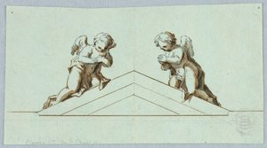 Prosjekt for et alter med engler og pediment av Unknown artist