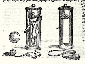 Prosjekt av den første scaphander av Nicoli Fontana kjent som Tartaglia (1499 - 1557) i 1551. Gravering 1500-tallet. av Unknown artist