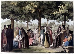 Promenade av esplanaden i Barcelona. Litografi fra 1800-tallet. av Unknown artist