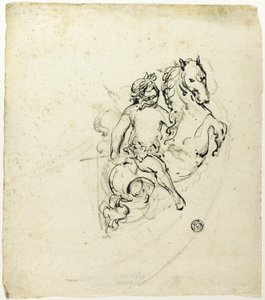 Putto kronet med laurbær, på en sprettende hest av Unknown artist