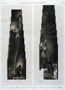 Pyramids of Memphis: utsikt over det øvre galleriet til den store pyramiden, tatt fra øvre og nedre lager - i "" Description of Egypt"", Imperial Editions av Unknown artist