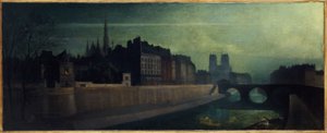 Quai des Orfêvres, Pont Saint-Michel, Notre-Dame, rundt 1860; natteffekt, dagens 1. og 4. arrondissement, mellom 1855 og 1865 (olje på lerret) av Unknown artist