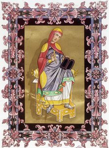 Radegonde (ca. 520 - 587), dronning av Frankrike, hustru til Clotaire (Clothaire) I. Kromolitografi fra 1800-tallet basert på belysning. av Unknown artist