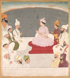 Raja Sansar Chand fra Kangra og Courtiers av Unknown artist