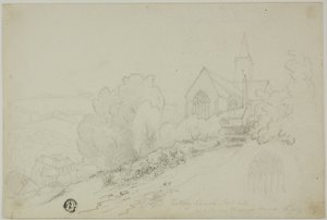 Rattery Church, East End og det nye Vicarage House av Unknown artist