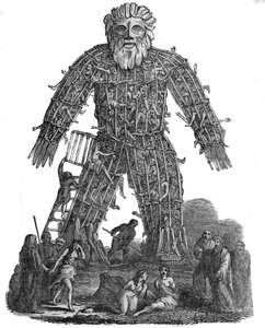 Religion of the Gauls: Human sacrifice among the Gauls. In the great public clamites, or before entering a campaign against a formidable enemy, the Druids had introduced the use of human holocausts. A huge mannequin representing a man was built, filled wit av Unknown artist