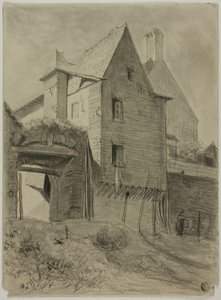 Resten av det gamle slottet innlemmet i gården av Unknown artist