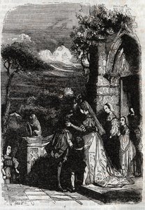 Renaud vender tilbake til familien sin - gravering av 1851 fra "" Furious Roland"" av Unknown artist