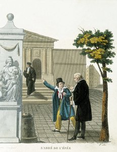 Representasjon Charles Michel de l'Epee (1712-1789) dit l'abbe de l'Epee, fransk pedagog. Han utviklet et kommunikasjonssystem for døvestumme. Gravering av 1800-tallet. av Unknown artist