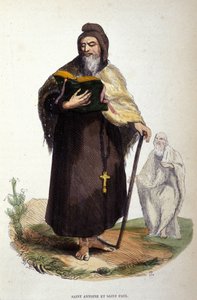 Representasjon av Saint Anthony the Great, egyptisk anachoret (251 - 356), grunnlegger av kristen eremittisme og Saint Paul av Theben (han ville ha gått foran Saint Anthony i Thebaide). Gravering av 1800-tallet. av Unknown artist