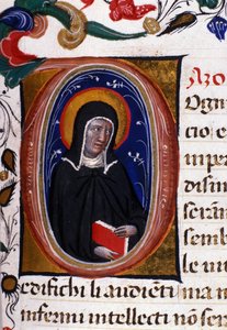 Representasjon av Saint Claire (Chiara) av Assisi (ca. 1192-1253), grunnleggeren av den religiøse ordenen Clares. Miniatyr fra et manuskript fra 1400-tallet. av Unknown artist