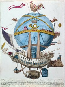 Representasjon av en reise i en ballong, satirisk gravering fra 1700-tallet. av Unknown artist
