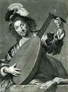 Representasjon av en lutspiller som stemmer instrumentet sitt. av Unknown artist