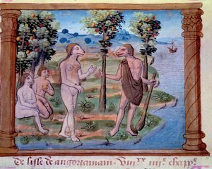 Representasjon av monstrøse skapninger med en menneskekropp og hundehode. Miniatyr hentet fra "" Mongolenes historie kalt av oss tartarer, beskrivelse av skikker, geografi, historie og fremtredende skikkelser av det mongolske folket"",  av Unknown artist